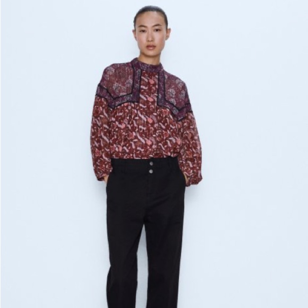 NWT ZARA Burgundy Bohemian Top